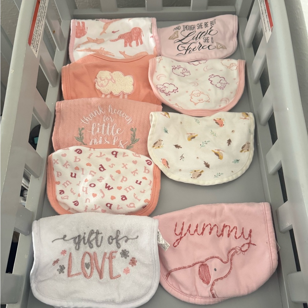 Assorted Pink and White Baby Bib Set